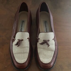 Vintage loafers Etienne Aigner Brown Leather & Cream Linen Tassel Slip-Ons